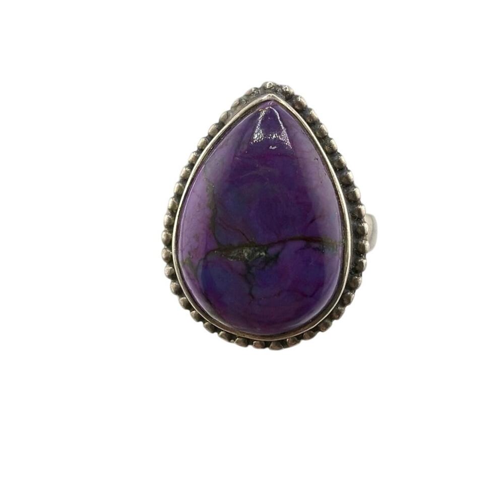 Teardrop Purple Turquoise Sterling Silver Ring Artisan Jewelry 8